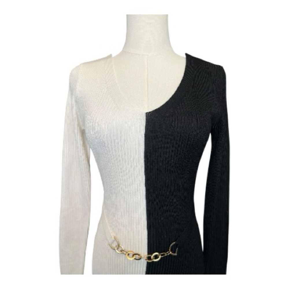 π π€π€ NWT ALMOST FAMOUS Black & White Colorblock Ribbed Sweater Dress | Sz Jr M - Picture 3 of 8